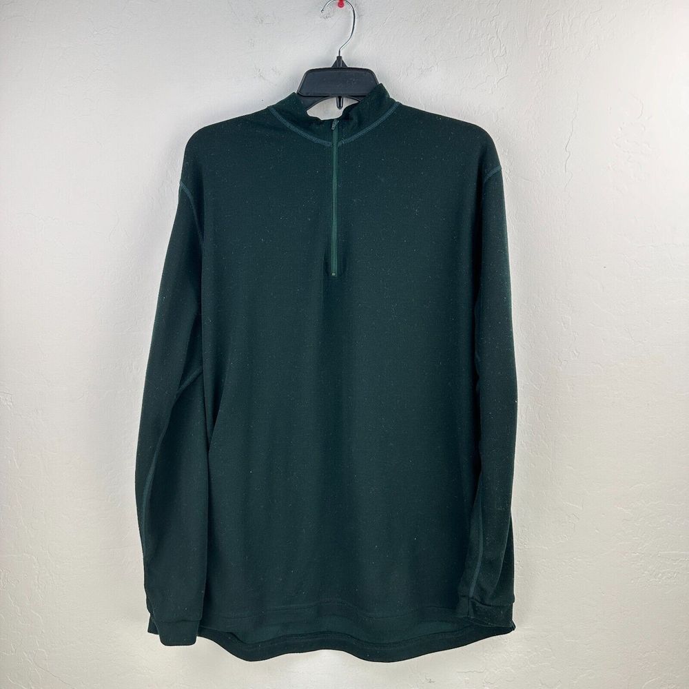 Simms Sweater Mens Large Green Knit Quarter Zip Long Sleeve Mock Neck